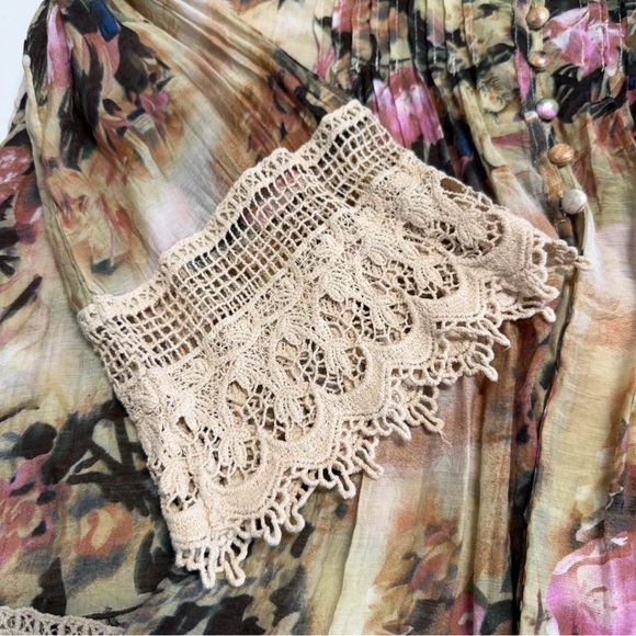 Floral Boho Lace Trim Blouse Top Women’s Medium Fairy Cottage Romantic Summer - Picture 5 of 8
